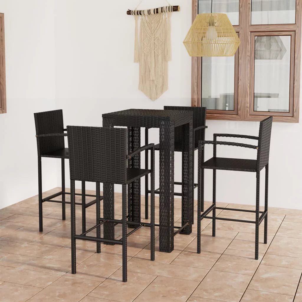 Aibecy 5 Piece Patio Bar Set with Armrest Poly Rattan Black