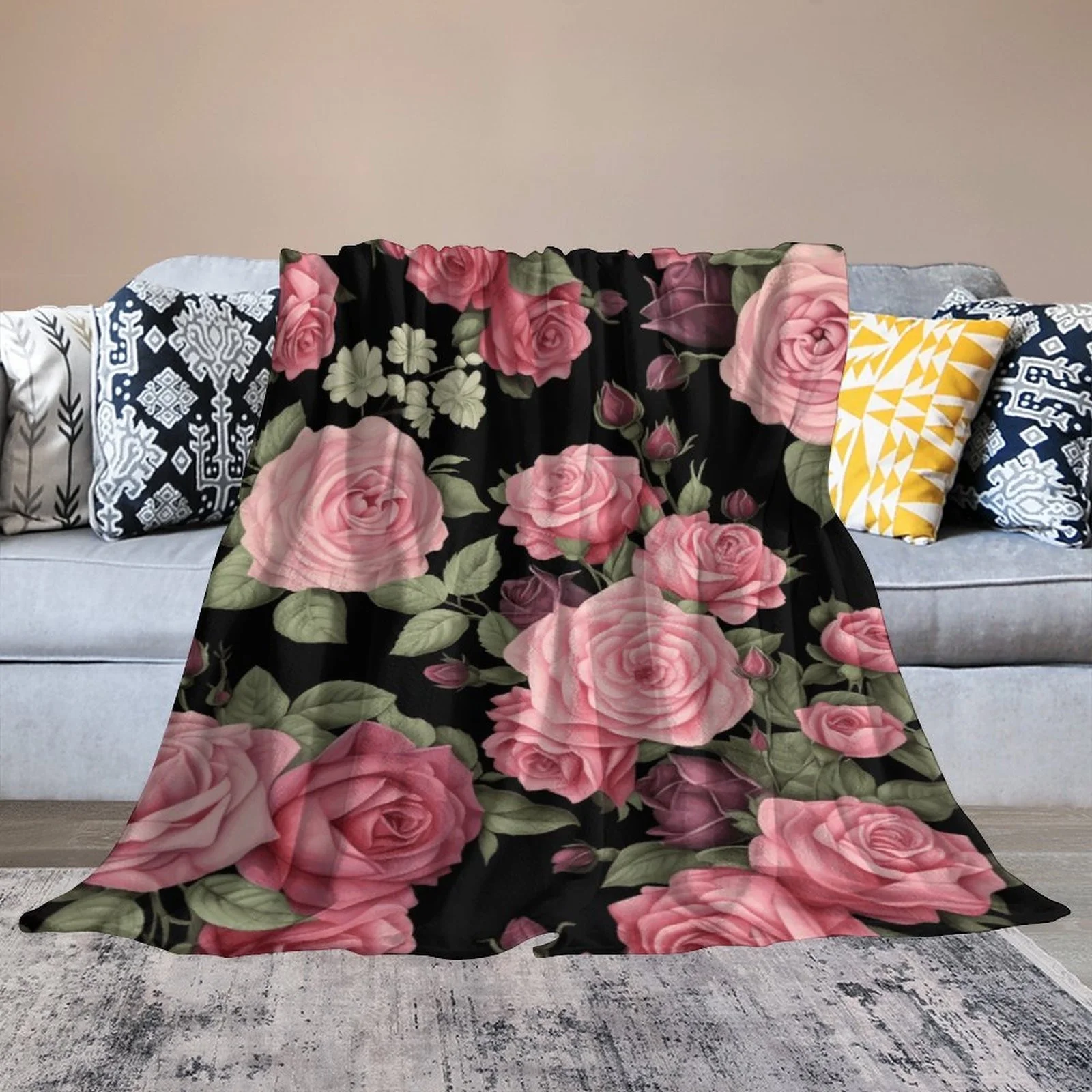 iju7gthy Carpet Foam 4th of July Party Black Flowers Blanket Super Soft Flannel All Lightweight Living Room/Bedroom Warming Blanket 70X100Cm/100X150Cm