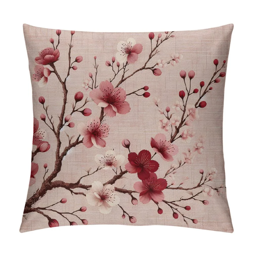 cbxzyzzc Throw Pillow Covers Pink Chinese Cherry Blossom Flower Japan Plum Branch Pillow Case Cushion Cover for Home Party