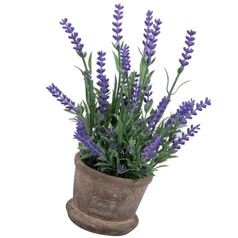 OUNONA Artificial Flowers Plastic Lavender Arrangements in Pots for Home Garden Decor (Purple)