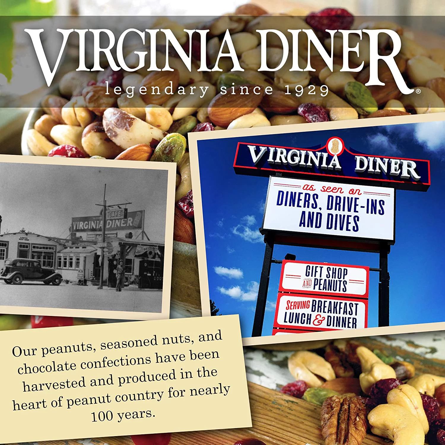 Virginia Diner Triplet Peanut Gift Set (Salted Virginia Peanuts, Honey Roasted Peanuts & Butter Toasted Peanuts), Three 10 Ounce Tins
