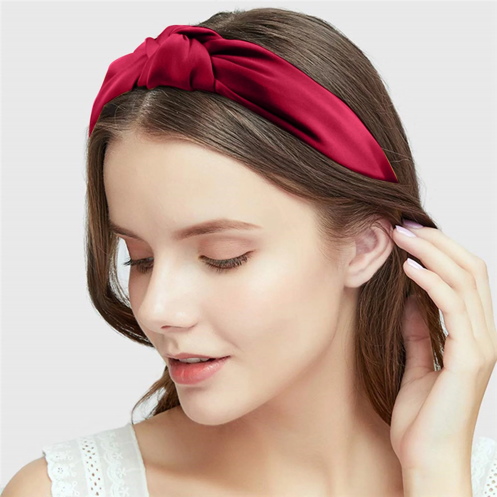 Solid Color Satin Knot Headband For Women's Fashion And Function Baby Hair Ties for Girls Strong Hair Ties Rubber Ponytail Elastic Bands for Thick Hair String Thing Spiral Wrist Coil Bunny Ear Bow