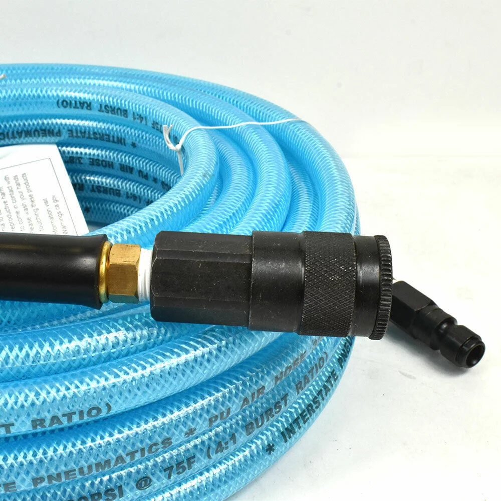 Interstate Pneumatics HU16-050A64 Light Blue Polyurethane (PU) Hose 3/8 Inch x 50 feet 200 PSI with One 3/8 Inch Automotive Coupler & One 3/8 Inch Automotive Coupler Plug