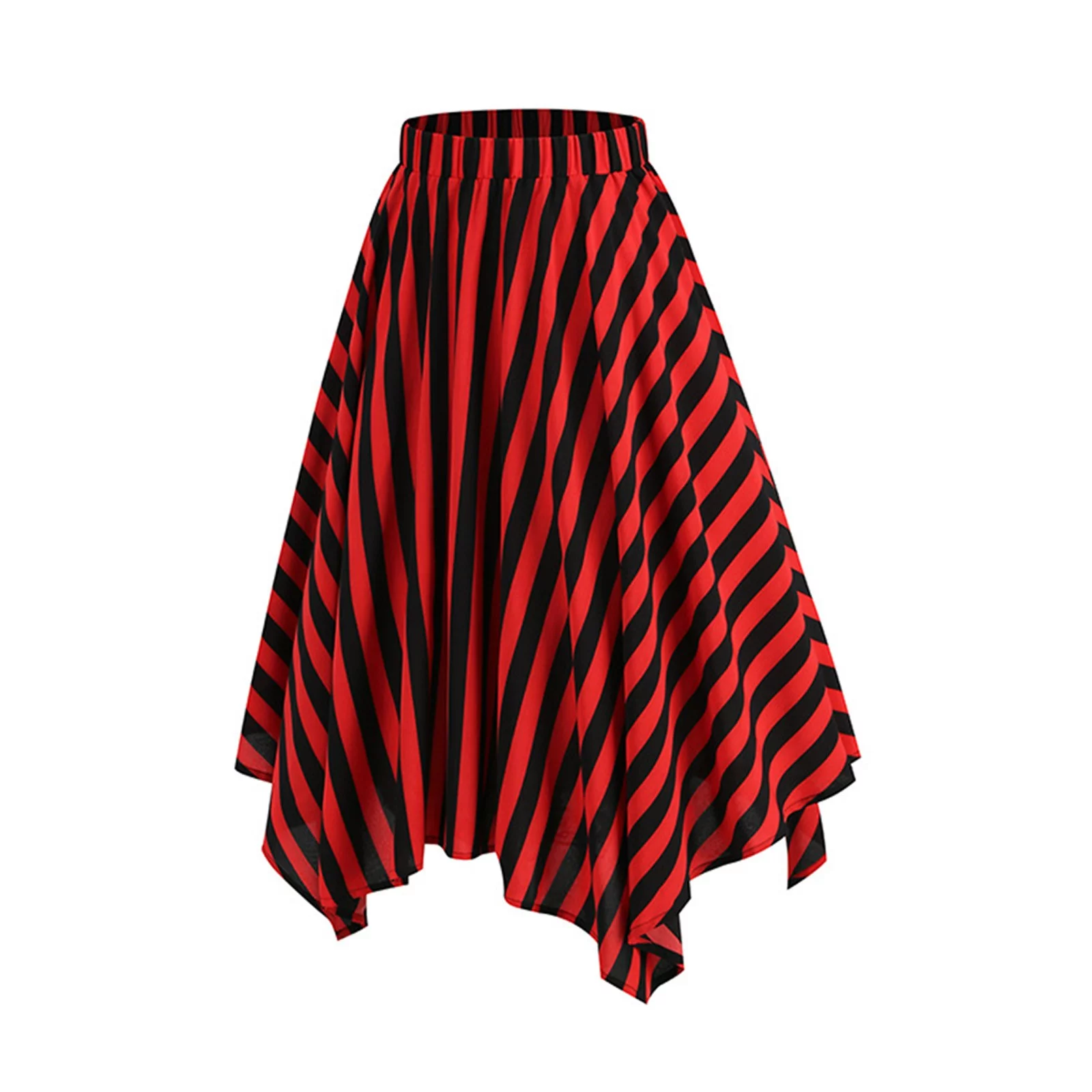 Winter Skater Skirt Women'S Belt Black Red Stripe Irregular Hem Skirt Maxi Skirt Sets Women 2 Piece Outfits