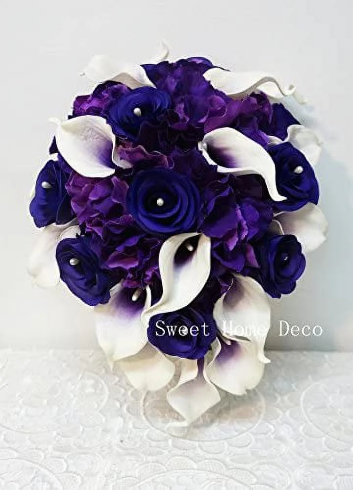 Super Soft  Hydrangea Artificial Flower Bouquet (5-stem, 5mop Heads), with No Pot(centerpieces/Wedding ration)(Purple)