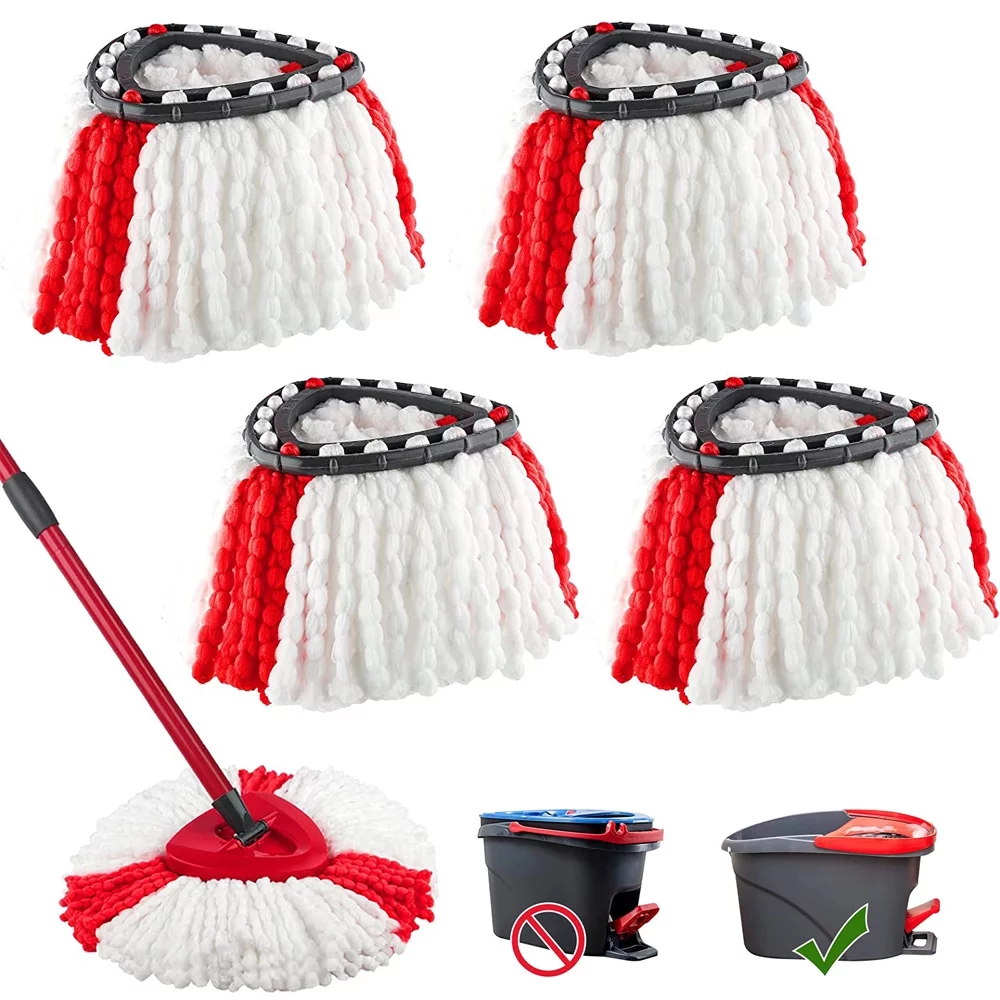 Happylost 4Pack Mop Head Replacement for O-Cedar,Mop Pad Spin Mop Refills Spin mops Reaplacement,Red