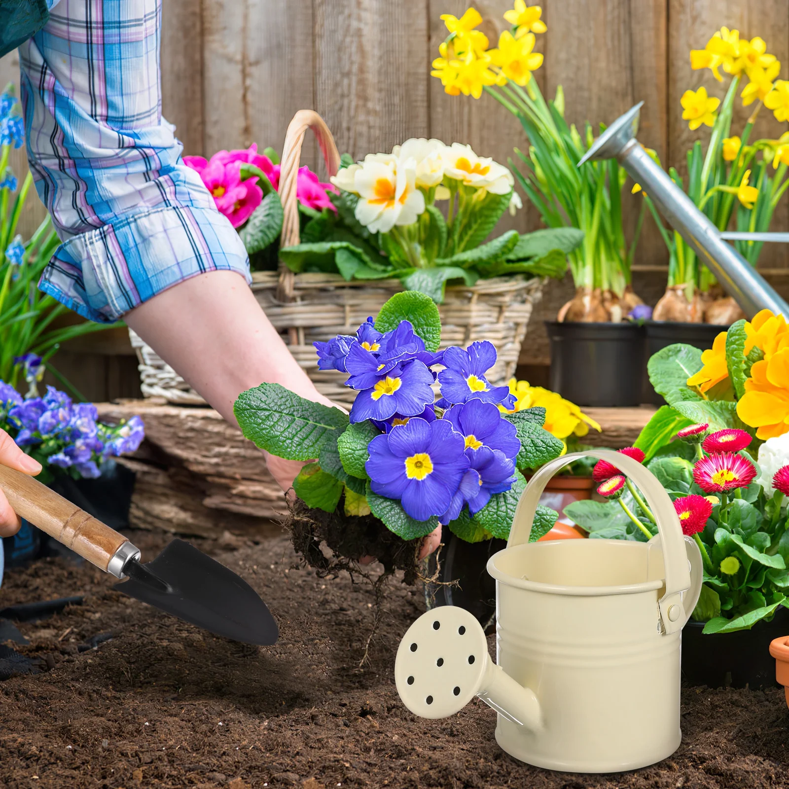 Gardening Tools Watering Pot Flower Can Household Metal Small Child Iron Wooden