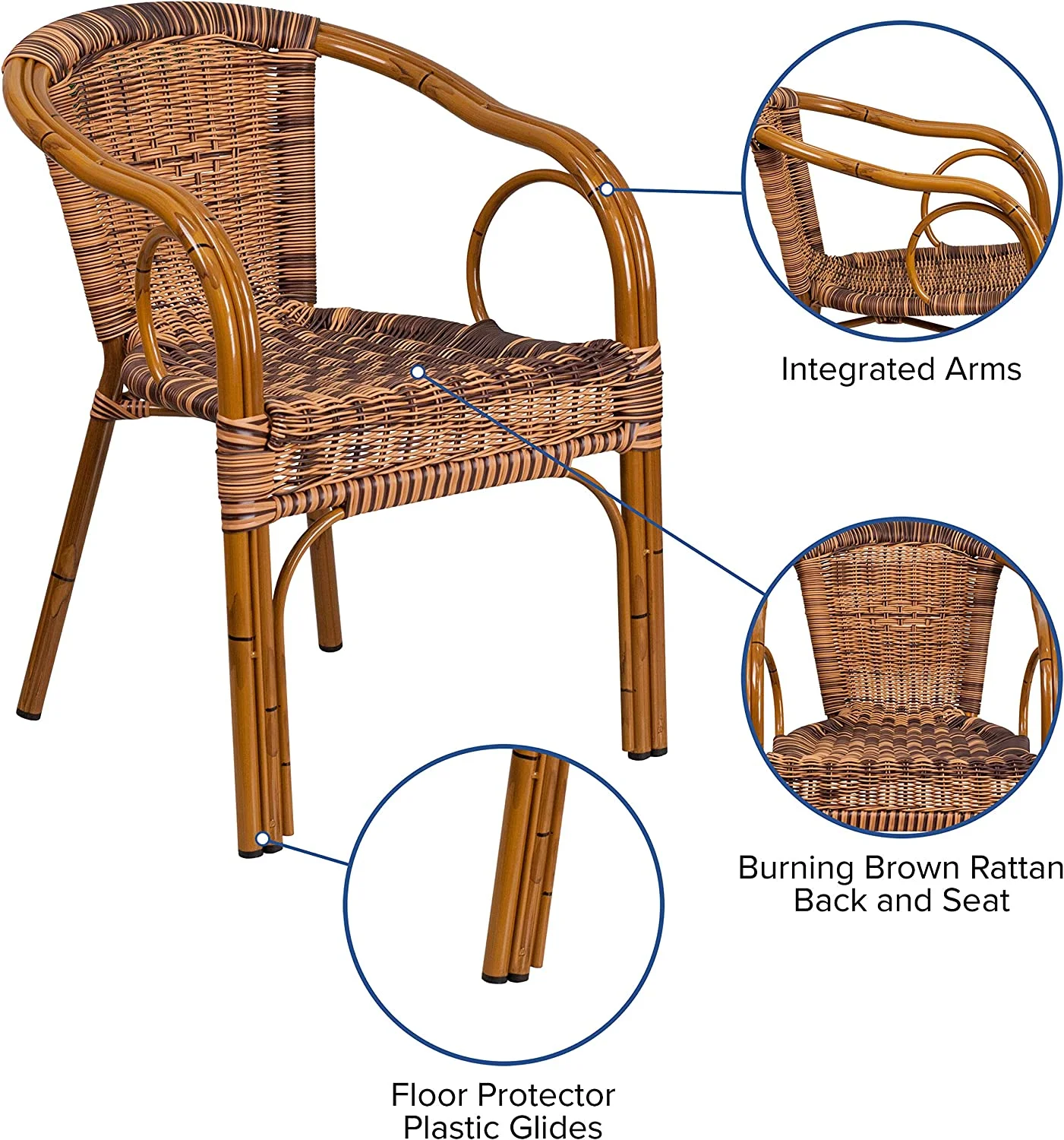 Brown Rattan Patio Chair with Dark Red Bamboo-Aluminum Frame