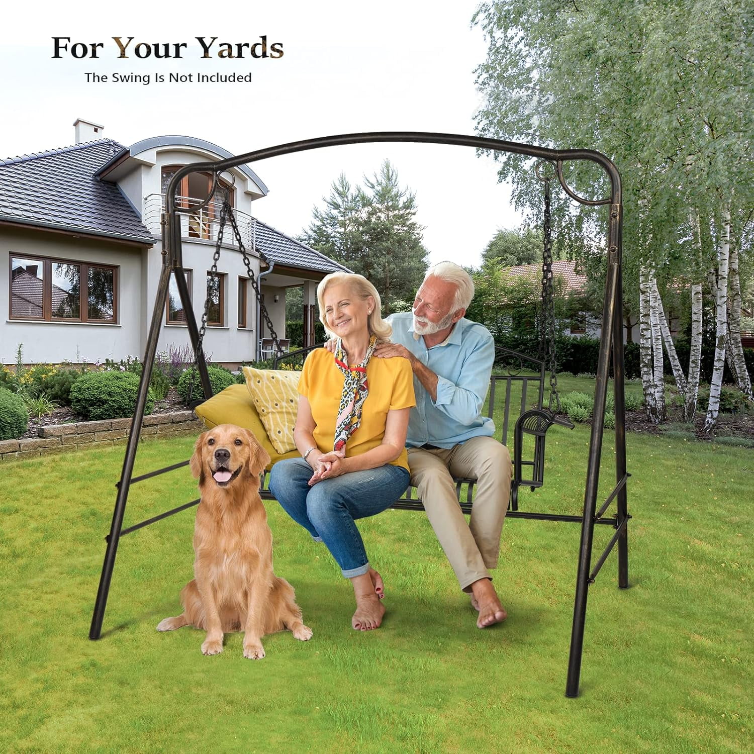 Antique Bronze Finish, Heavy Duty Metal Porch Swing Stand, 660lbs Capacity, Powder Coated, Outdoor Hanging Frame