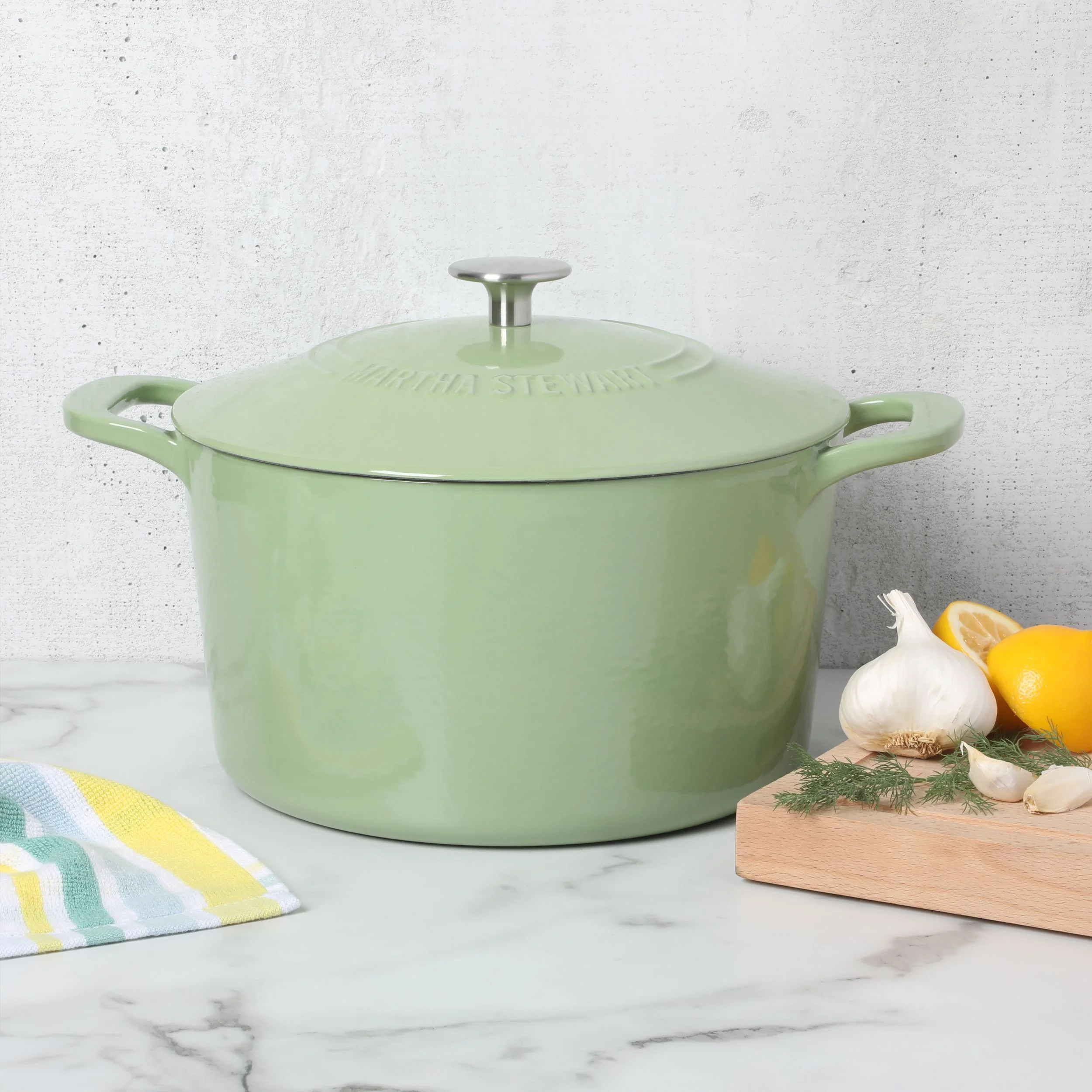 Martha Stewart Everyday Eastwick 7-Quart Sage Enamel Cast Iron Dutch Oven
