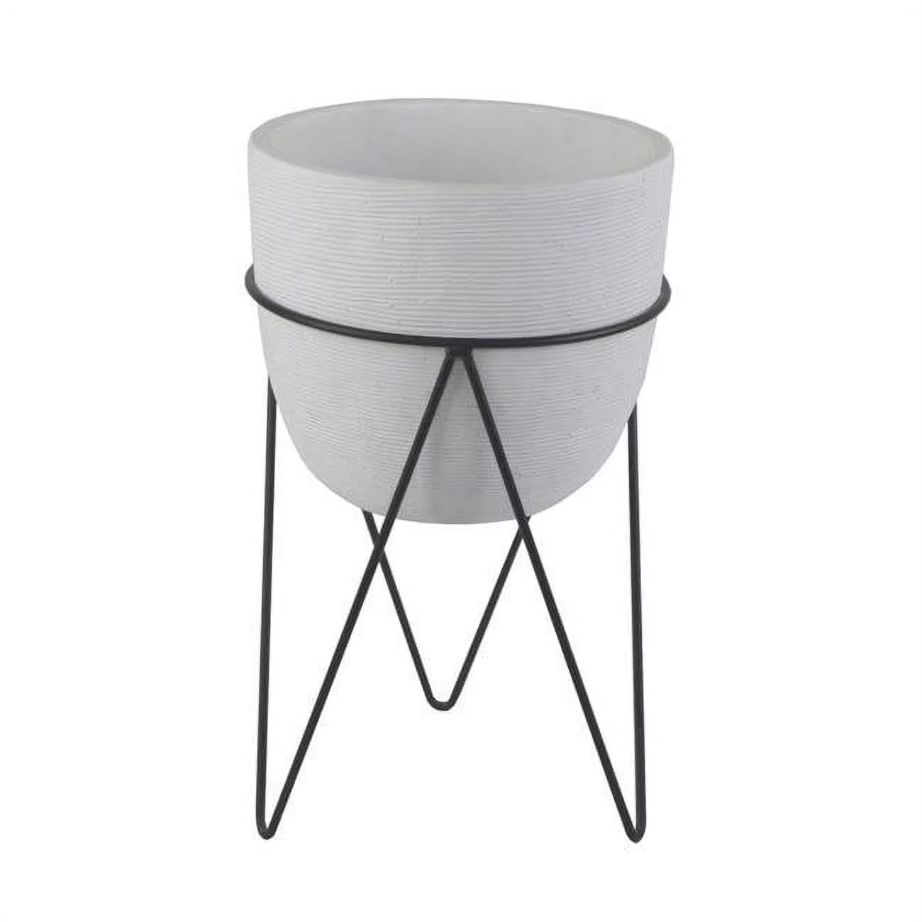 Flora Bunda Inc Mid-Century Cement Planter with Black Metal Stand White