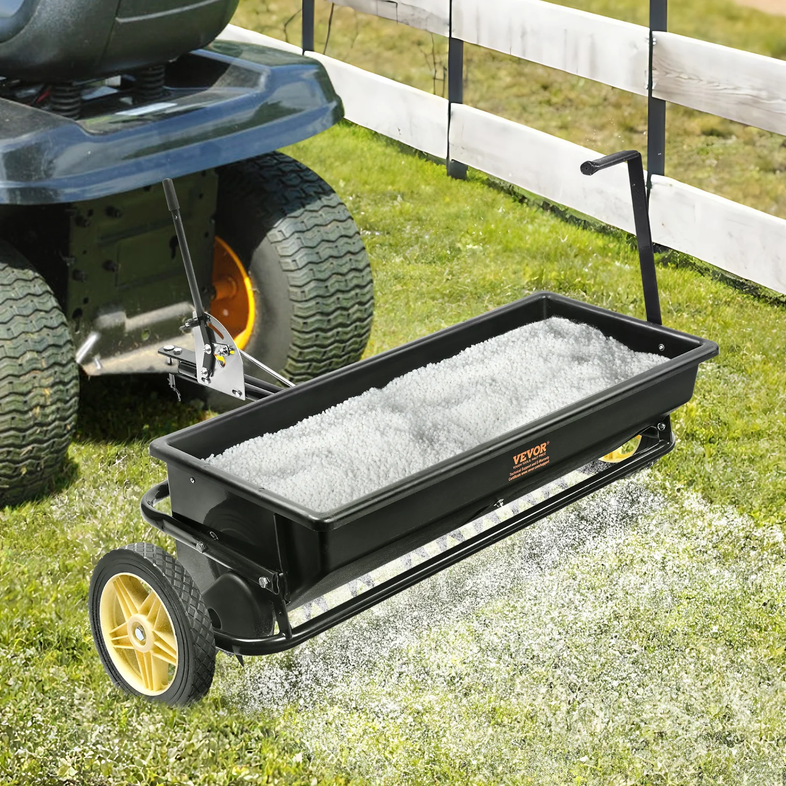 SKYSHALO 100 LB Broadcast Spreader Tow Behind Poly Drop Spreader Fertilizer Seeder