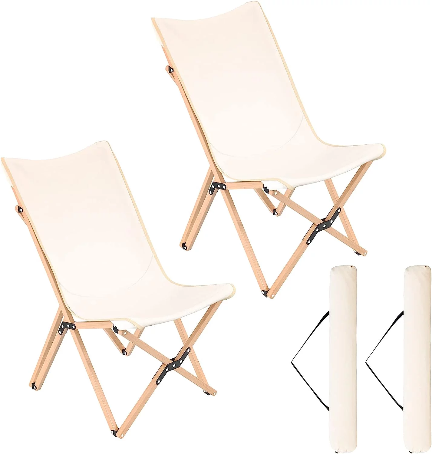 Giantex Camping Chairs 2 Pack, Folding Beach Chairs for 330lbs, Outdoor Butterfly Chair, Portable Lawn Chairs for Picnic Fishing Hiking Mountaineering, Lightweight Bamboo Frame No Assembly (Beige)