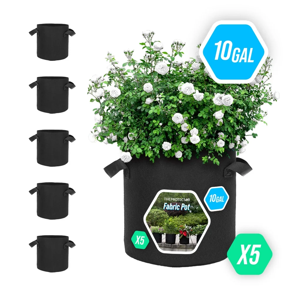Grow Bag Fabric pot 10 gallon with handles, Reinforced fabric pot x5 pack