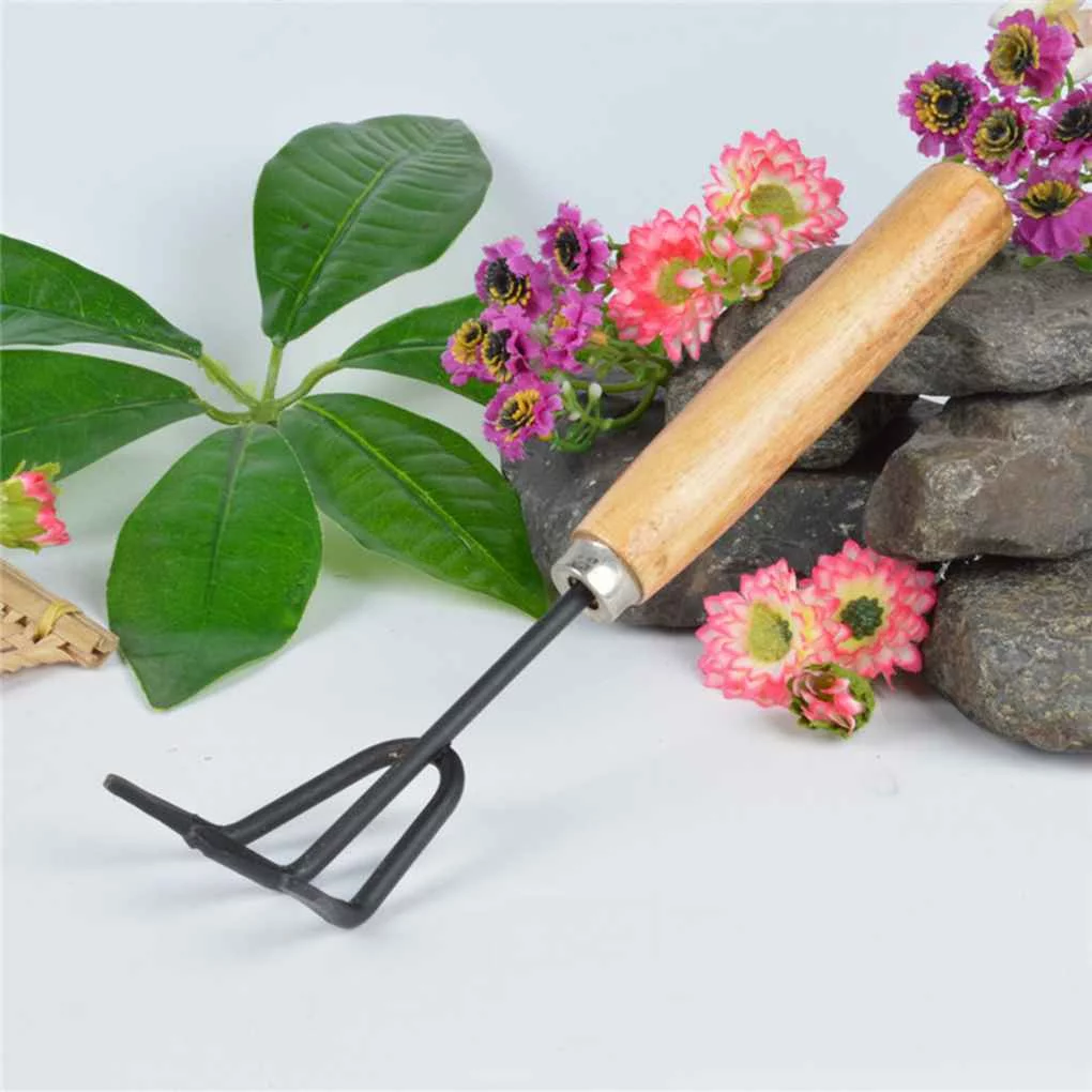 3pcs Garden Hand Tool Kit Plant Gardening Spade Rake Set Wood Han NE