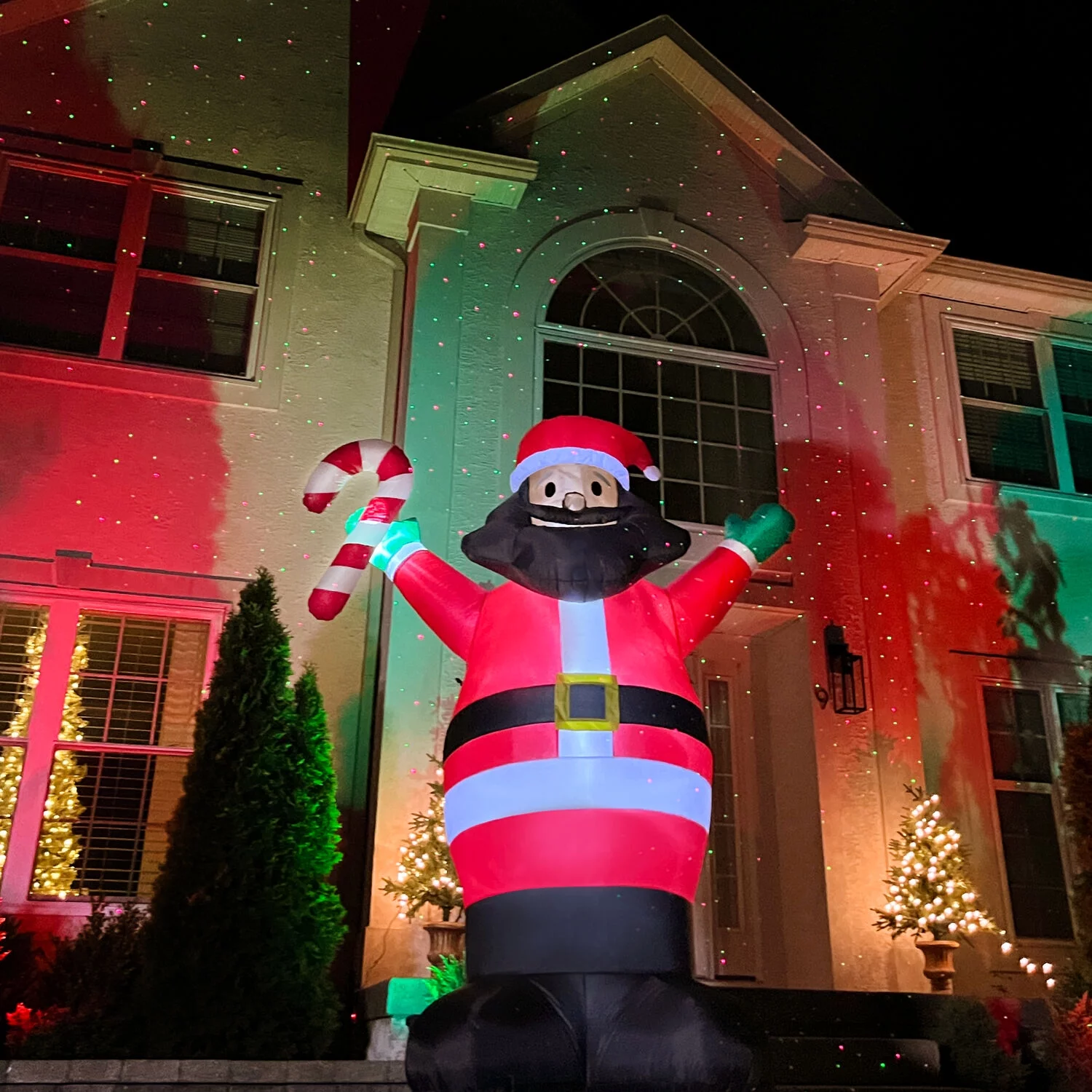 Fraser Hill Farm 10ft Inflatable AA Santa Holding Candy Cane w/ Lights