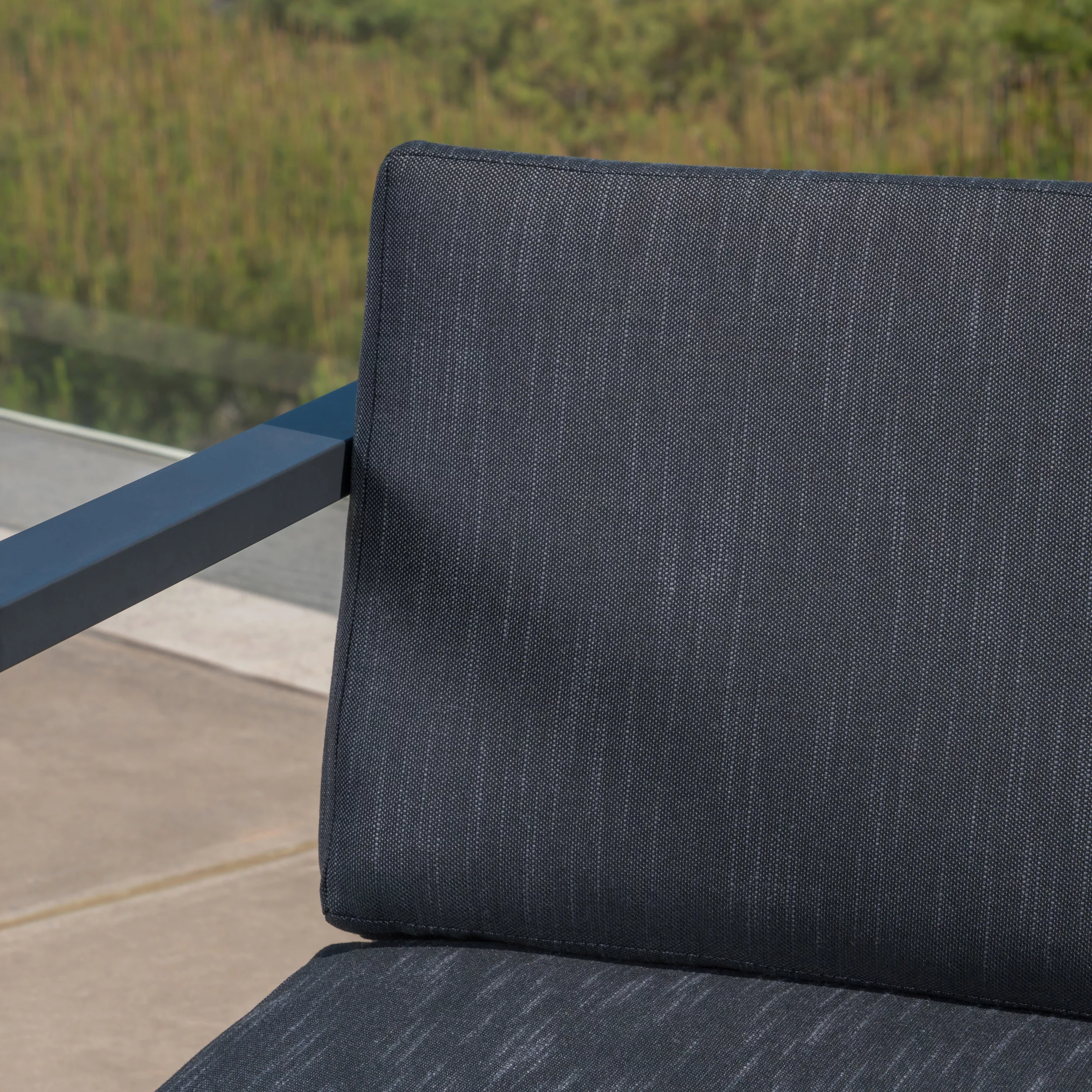 Quentin Outdoor 5 Piece Aluminum Chat Set with Iron Fire Pit and Tank Holder, Dark Gray, Black, Dark Gray