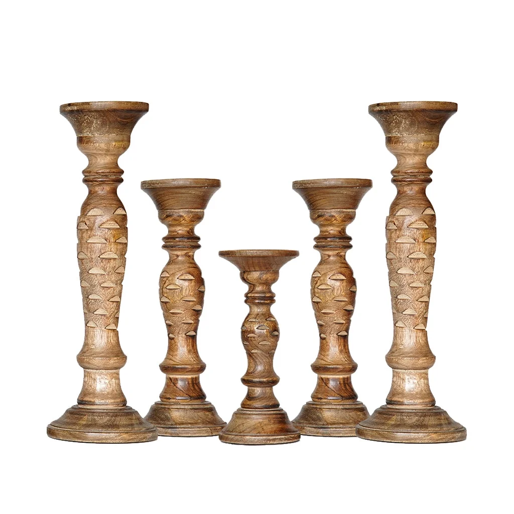 Traditional Medium Burnt Eco-friendly Handmade Mango Wood Set Of Five 15