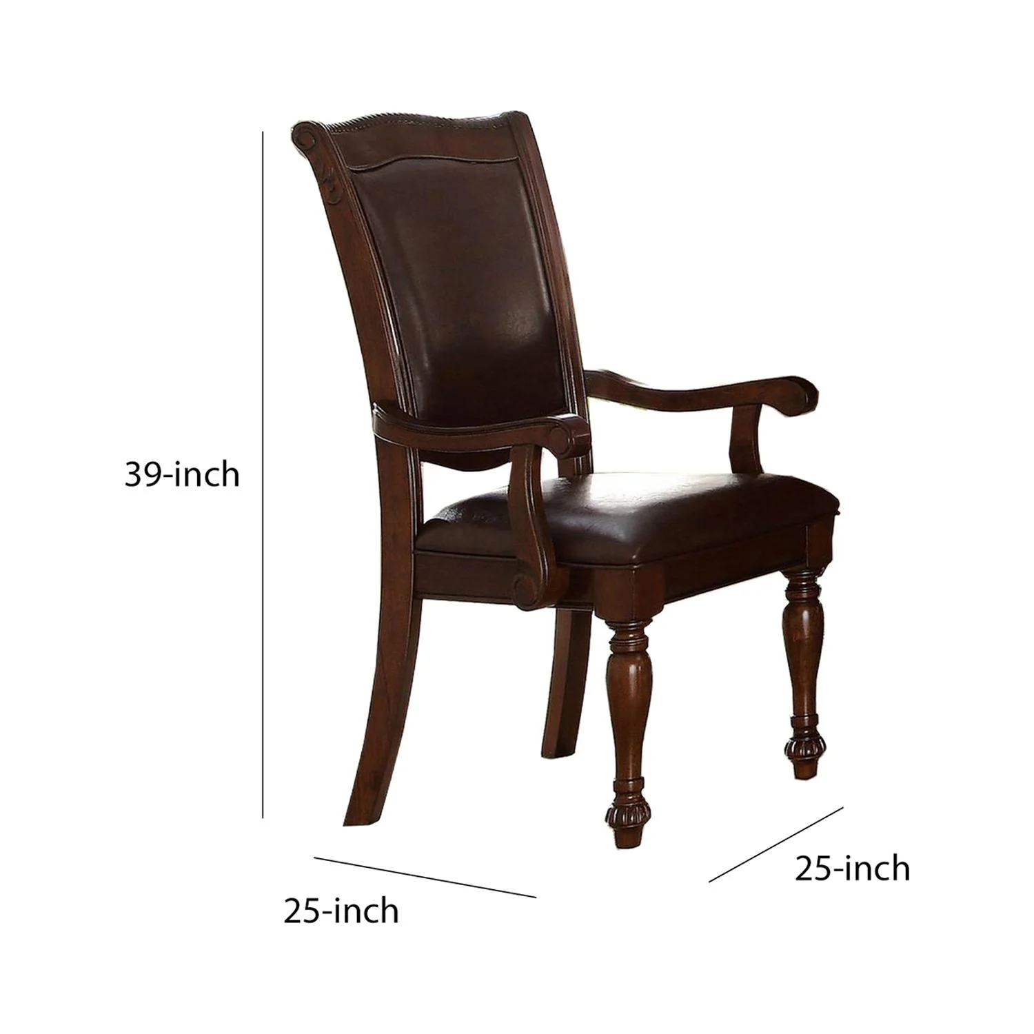 Maykoosh Renaissance Romance Wood & Leather Dining Side Arm Chair, Brown & Dark Brown, Set Of 2