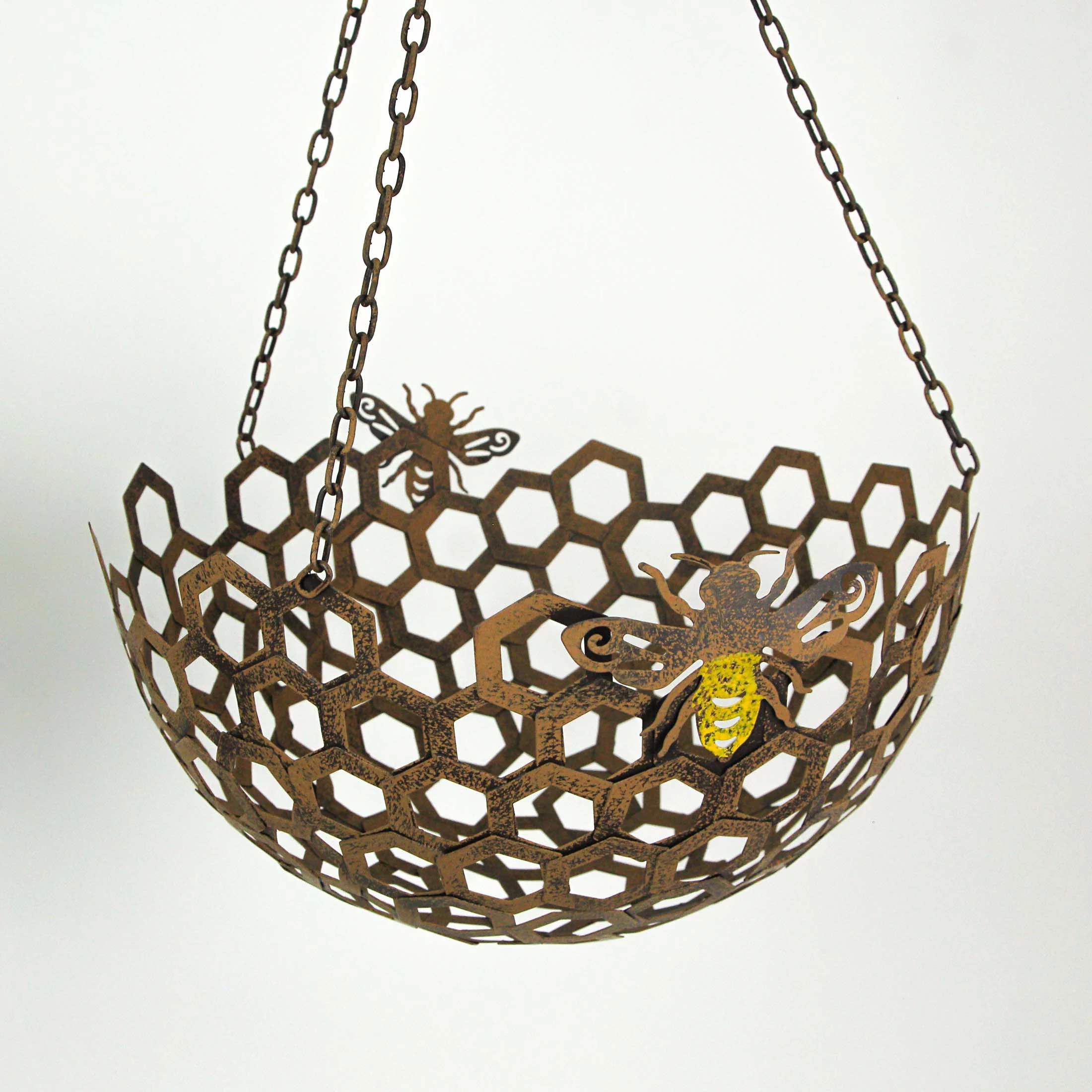 Gerson Rustic Metal Honeycomb Bumblebee Hanging Basket Planter (Set of 2)