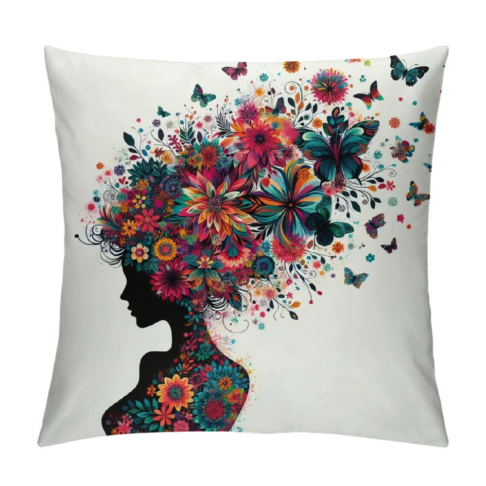 GOSMITH  Watercolor Colorful Purple Beautiful Butterflies Flowers Leaves Women Girl Decorative Throw Pillow Cover Case Home Living Room Bed Sofa Car