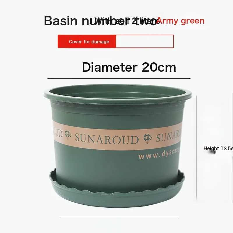 New Gallon Pot Plant Plastic Flower Pot Balcony Balcony Rose Green Dill Round Resin Flower Pot High 1 Gallon [Buy 5 Get 1 Free] Diameter 15.5Cm Real Hair 6 Pots Green (With Tray)-Plastic