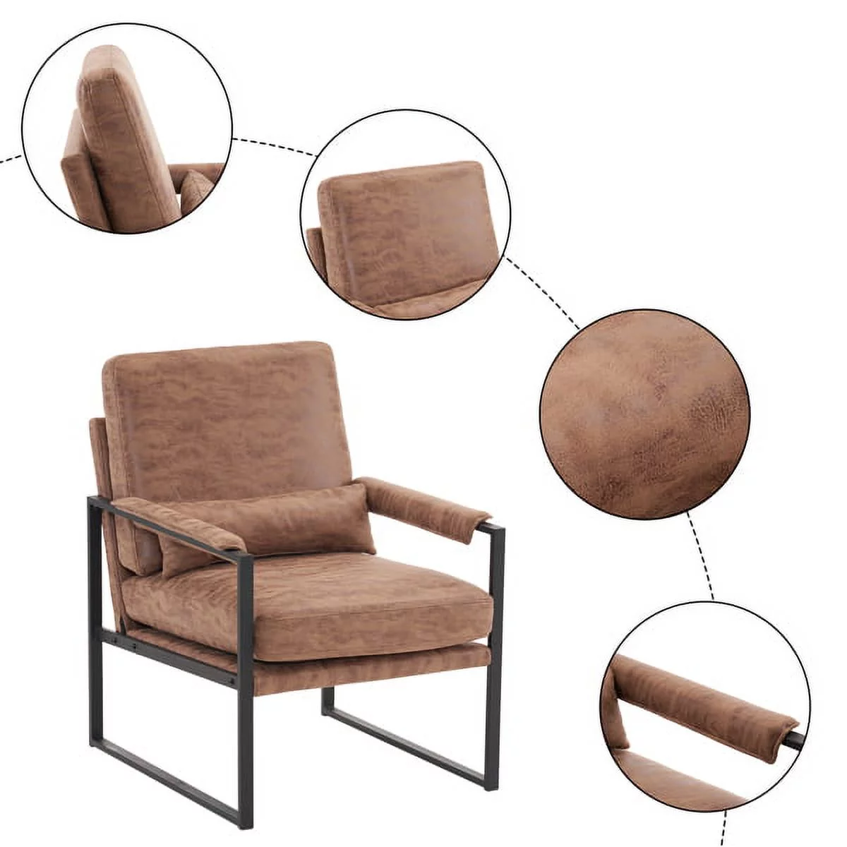 Bornmio Single Iron Frame Chair Light Brown Technology Fabric Indoor Leisure Chair