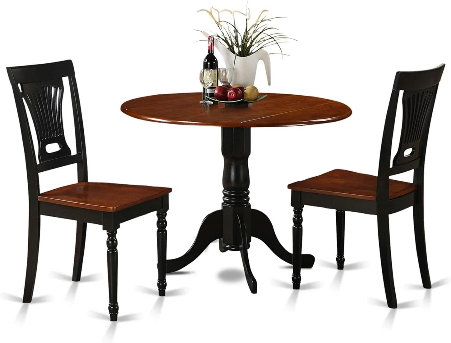YANRUI DLPL3-BCH-W Dublin 3 Piece Modern Set Contains a Round Wooden Table with Dropleaf and 2 Dining Room Chairs, 42x42 Inch