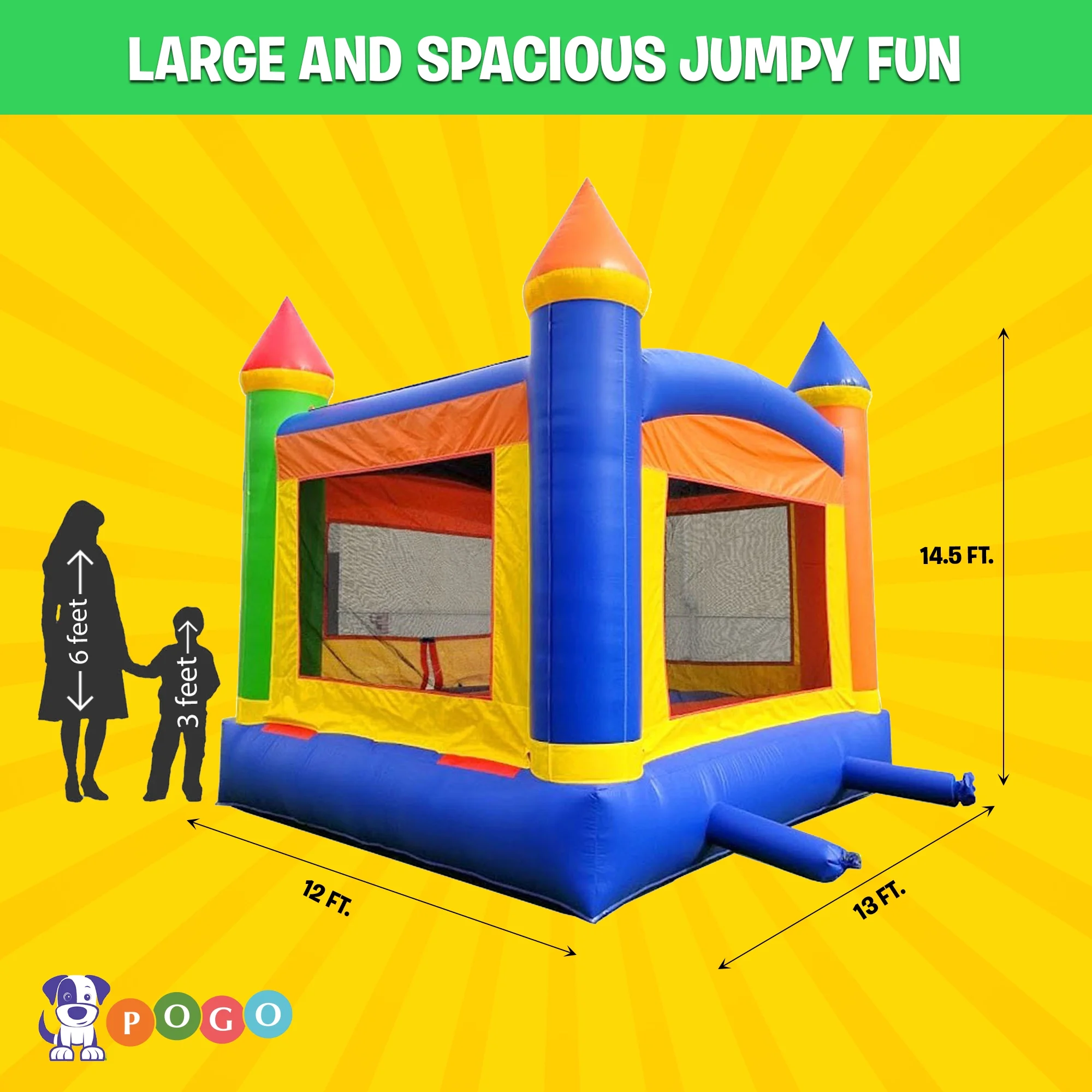 Pogo Bounce House Crossover Inflatable Bounce House, Rainbow Jumper, No Blower
