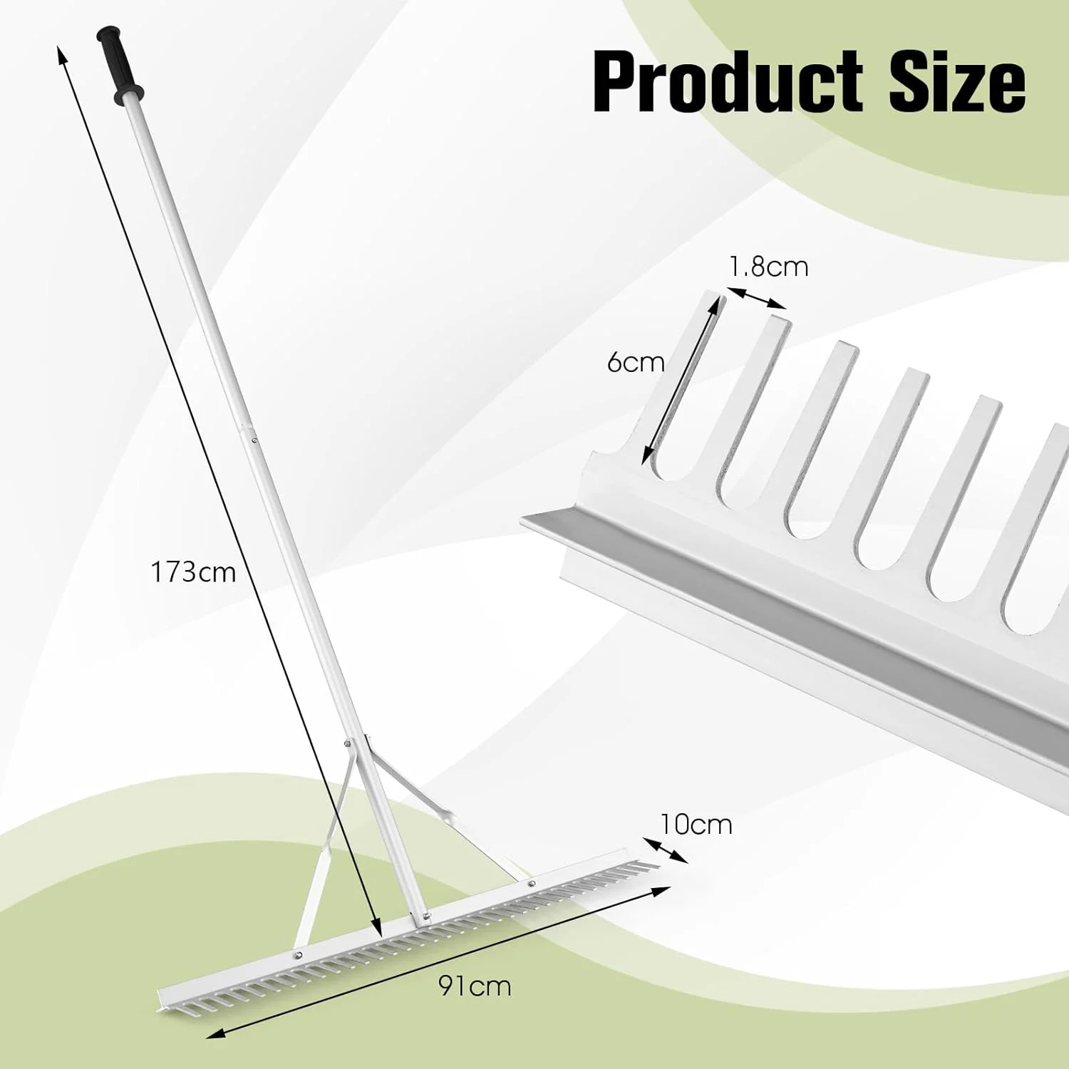 Landscape Rake 36 Inch, Aluminum Rake Head w/36 Tines and 68