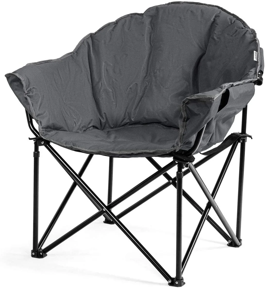 Portable Camping Chair, Moon Saucer Chair, Outdoor Folding Chair with Soft Padded Seat, Lawn Chair with Cup Holder and Carry Bag (Grey)