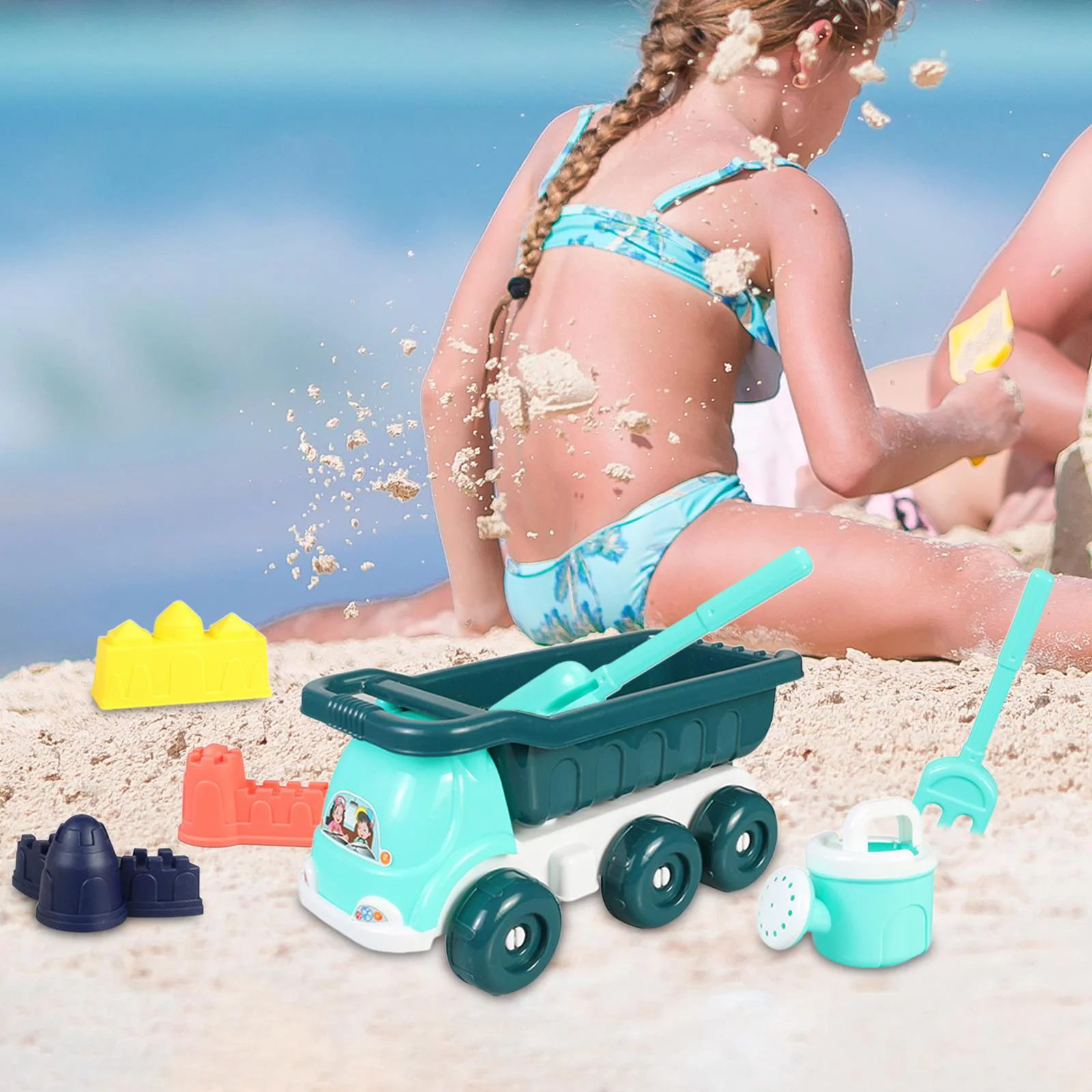 Sand Beach Toys,Kids Beach Sand Toys sand Cart Tools Set,Trolley Bucket Beach Sand Game Toy Set,Family Kids Toddlers sand water Set,beach baby sand Sandpit Digging Sand,Innovative Outside Blue