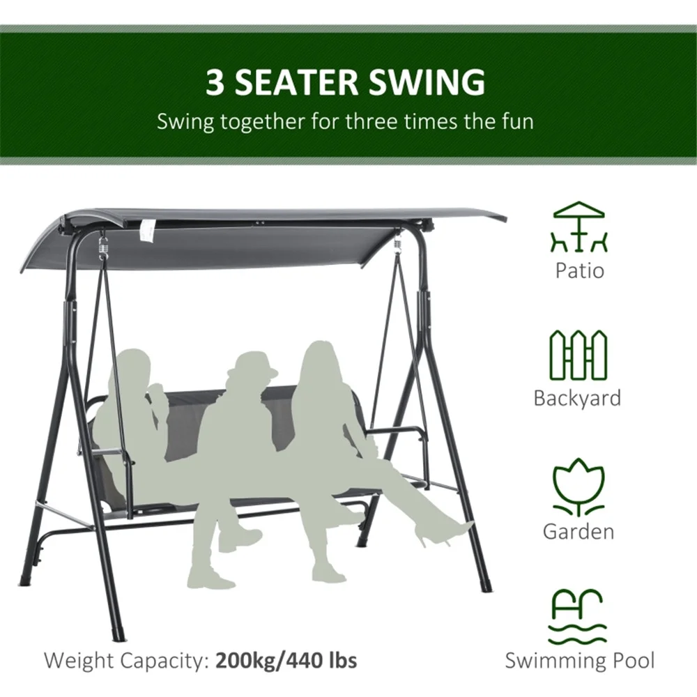 3-Seat Gray Patio Swing Chair with Canopy - Outdoor Furniture for Relaxing in the Garden