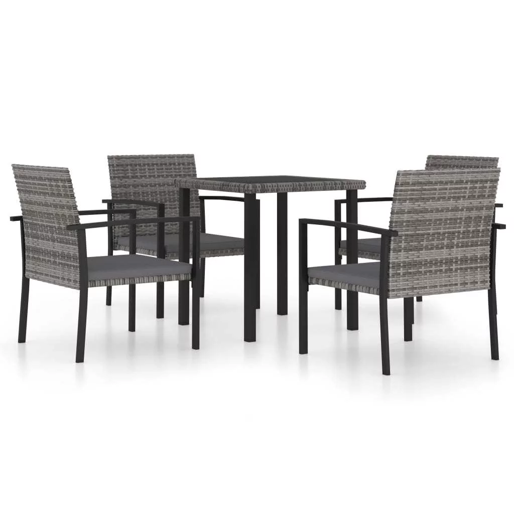 vidaXL 5 Piece Patio Dining Set Poly Rattan Gray