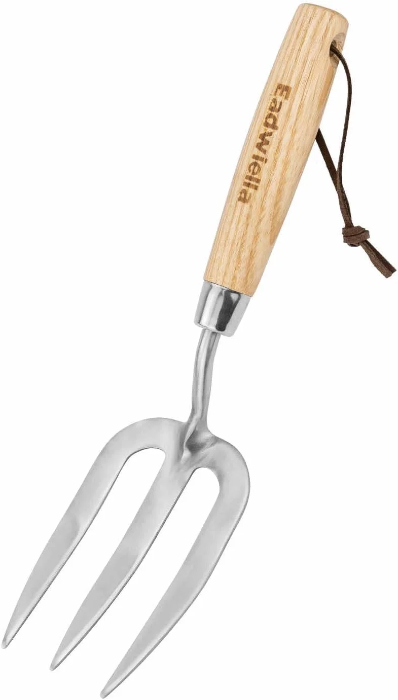 Garden Hand Fork Small Hand Weeding Fork 12 Inch with 3 Pointed Tines Wood Handle for Gardening Weeding Cultivating Digging Planting Transplanting Aerating Loosening Hard Soil Mixing Additives