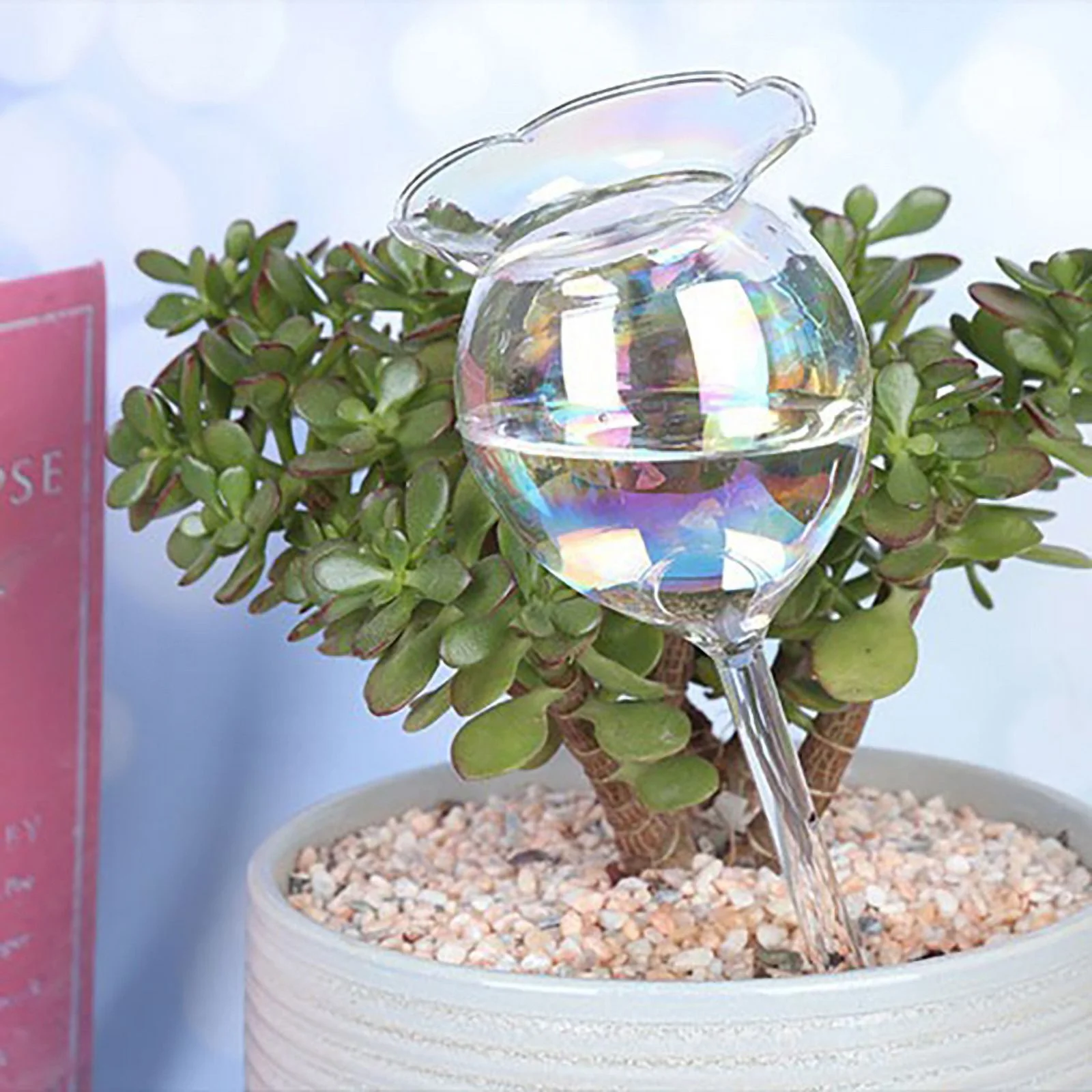 1PC Automatic Flower Watering Device Plant Waterer Self Watering Globes Flower Shape Hand Blown ClearPlastic Aqua Bulbs