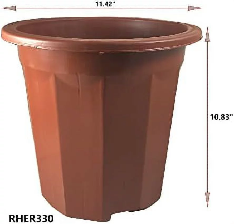 6 Sets / 4.5 Trade-Gallon Diameter 10.71In Brick Red Plastic Pots With Tray/ Hydrophobic Hole Design, RHER330-6-T, 11In-12In