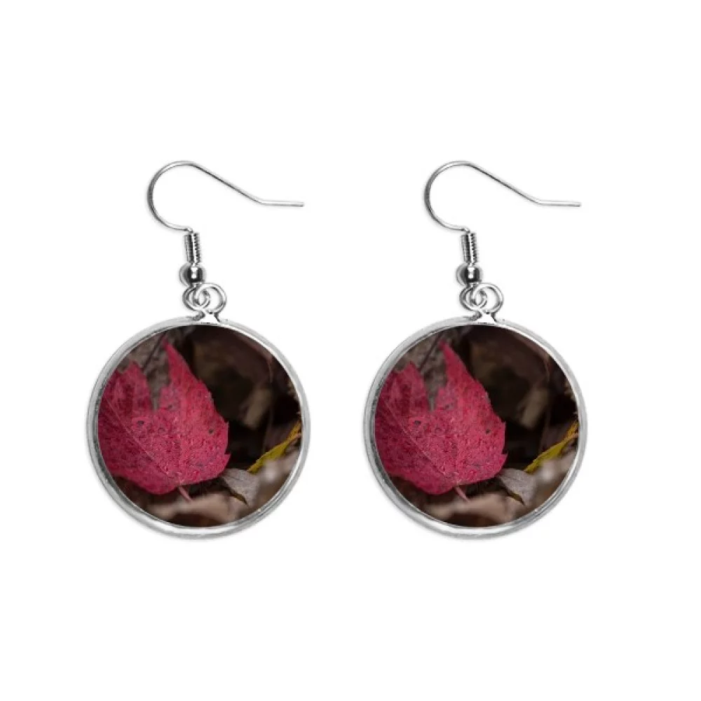 Simpol Red Maple Picture Ear Dangle Silver Drop Earring Jewelry Woman