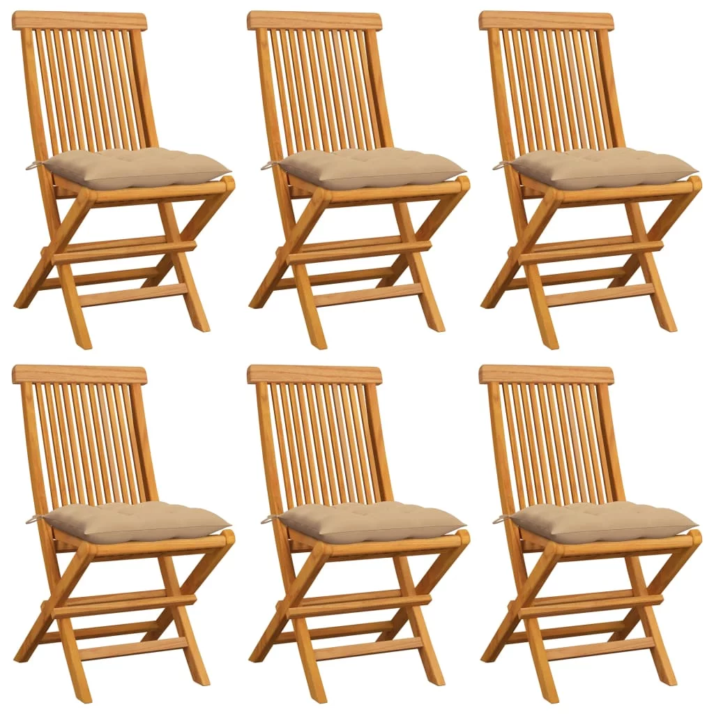 Aibecy Patio Chairs with Beige Cushions 6 pcs Solid Teak Wood