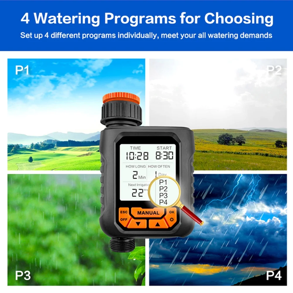 Dcenta Irrigation Timer for Garden Hose with Large LCD Screen Programmable Watering Timer for Yard Lawn Manual/Automatic Control