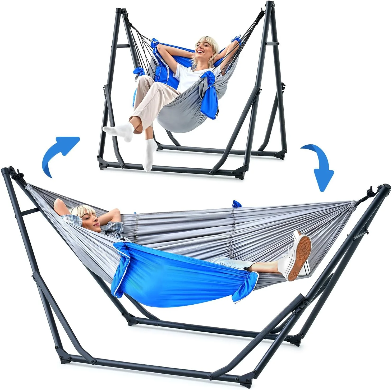 Hammock with Collapsible Stand Included, 2 in 1 Convertible Hammock and Chair with Carry Bag