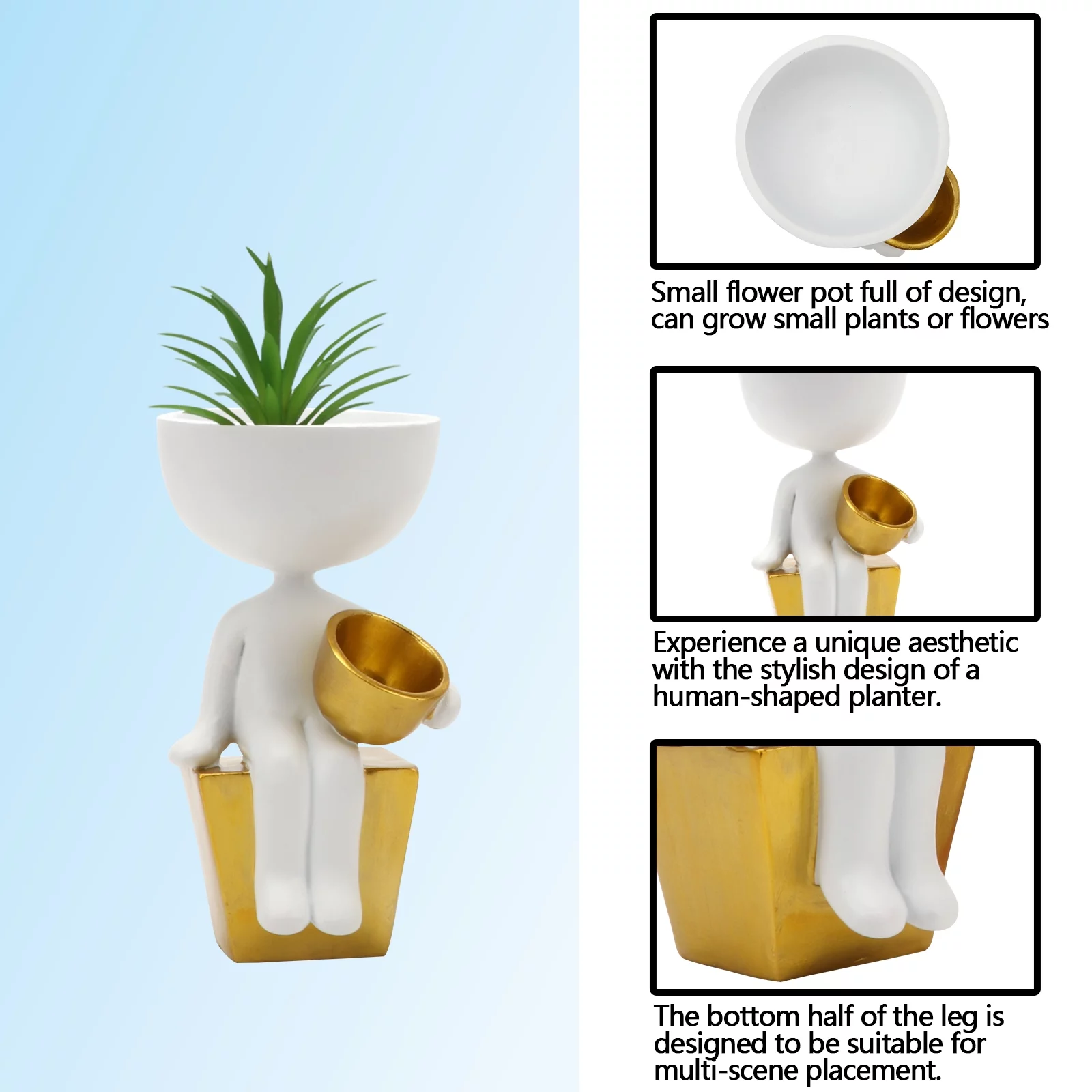 BIGTREE 2 Pack Creative Succulent Plant Pot Ceramic Human Shaped Planter Mini Resin Decor White