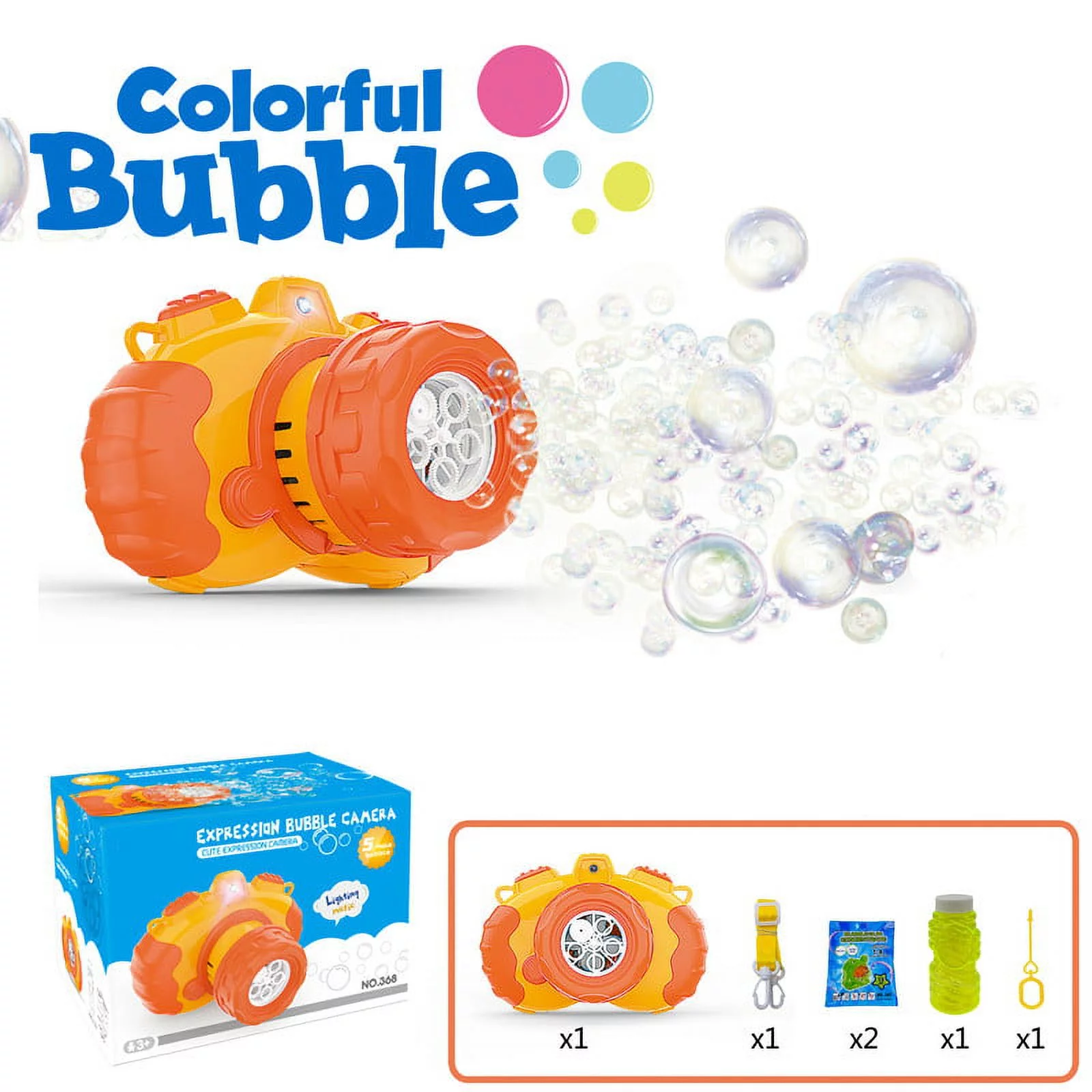 Hosim Bubble Machine Camera for Kids Toddlers Boys Girls Baby Bath Toys Indoor Outdoor Automatic Bubble Blower Maker Easy to Use (Orange)