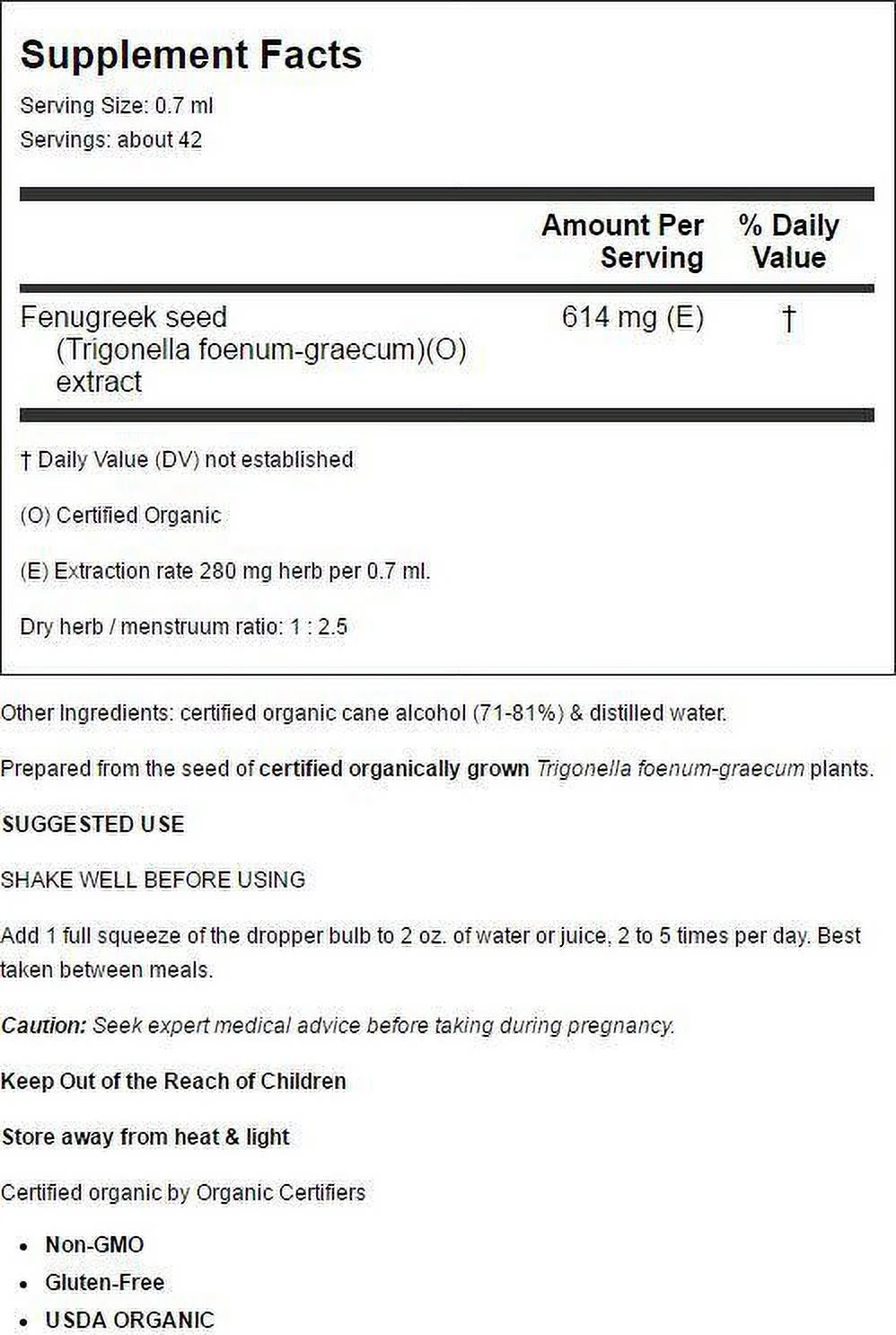Herb Pharm Certified Organic Fenugreek Liquid Extract for Female Reproductive Support - 1 Ounce (DFENU01)