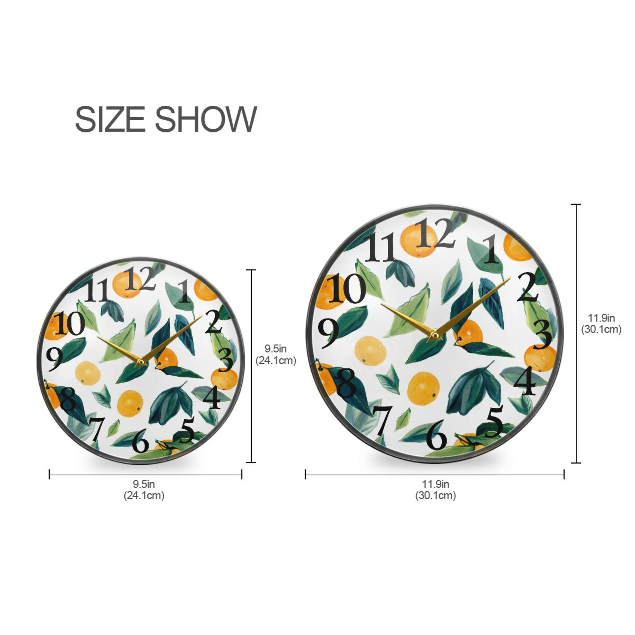 Watercolor Orange Leaves Wall Clocks Battery Operated 9.5 Inch Round Clock Acrylic Silent Non-Ticking Bedroom Living Room Decorative Clocks