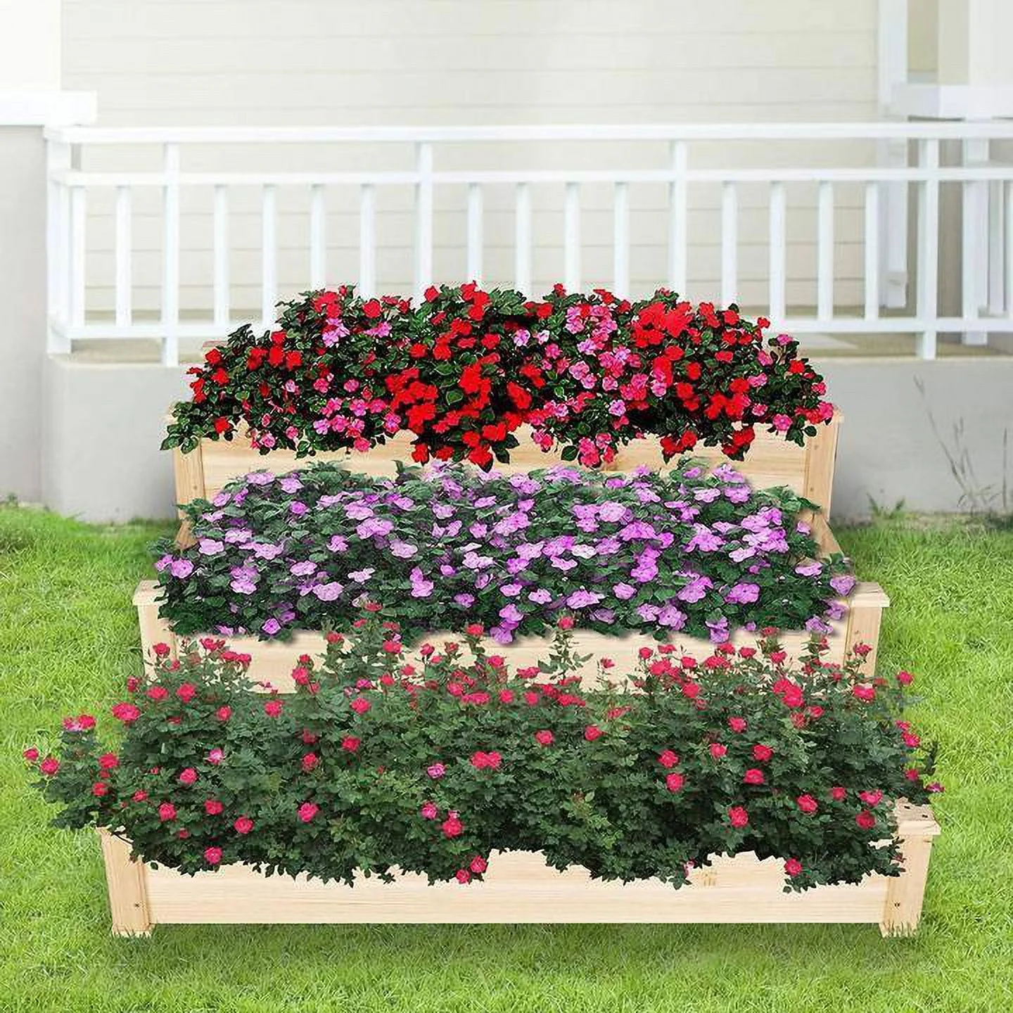 SJIOPL 3 Tier Raised Garden Bed Kit Wooden Planter Box Heavy Duty Solid Fir Wood