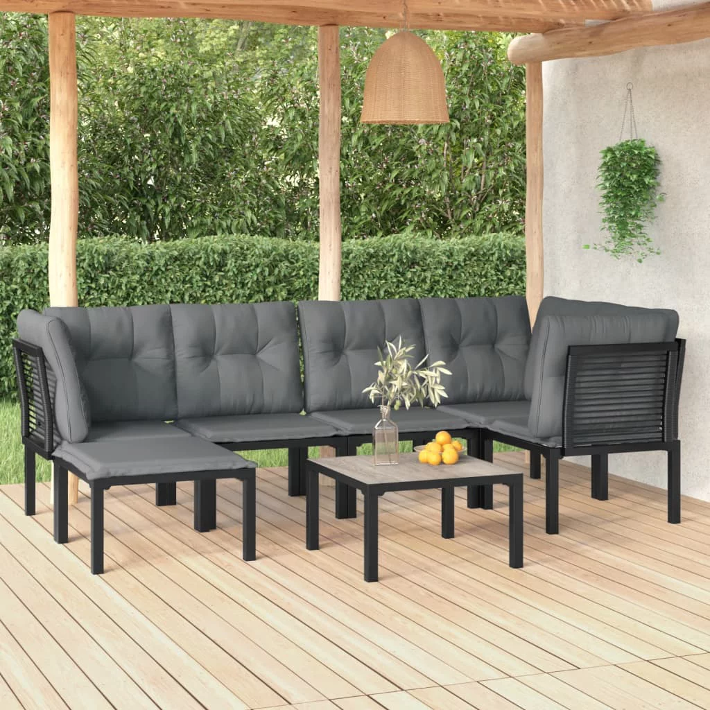 Irfora 7 Piece Patio Set Black and Gray Poly Rattan
