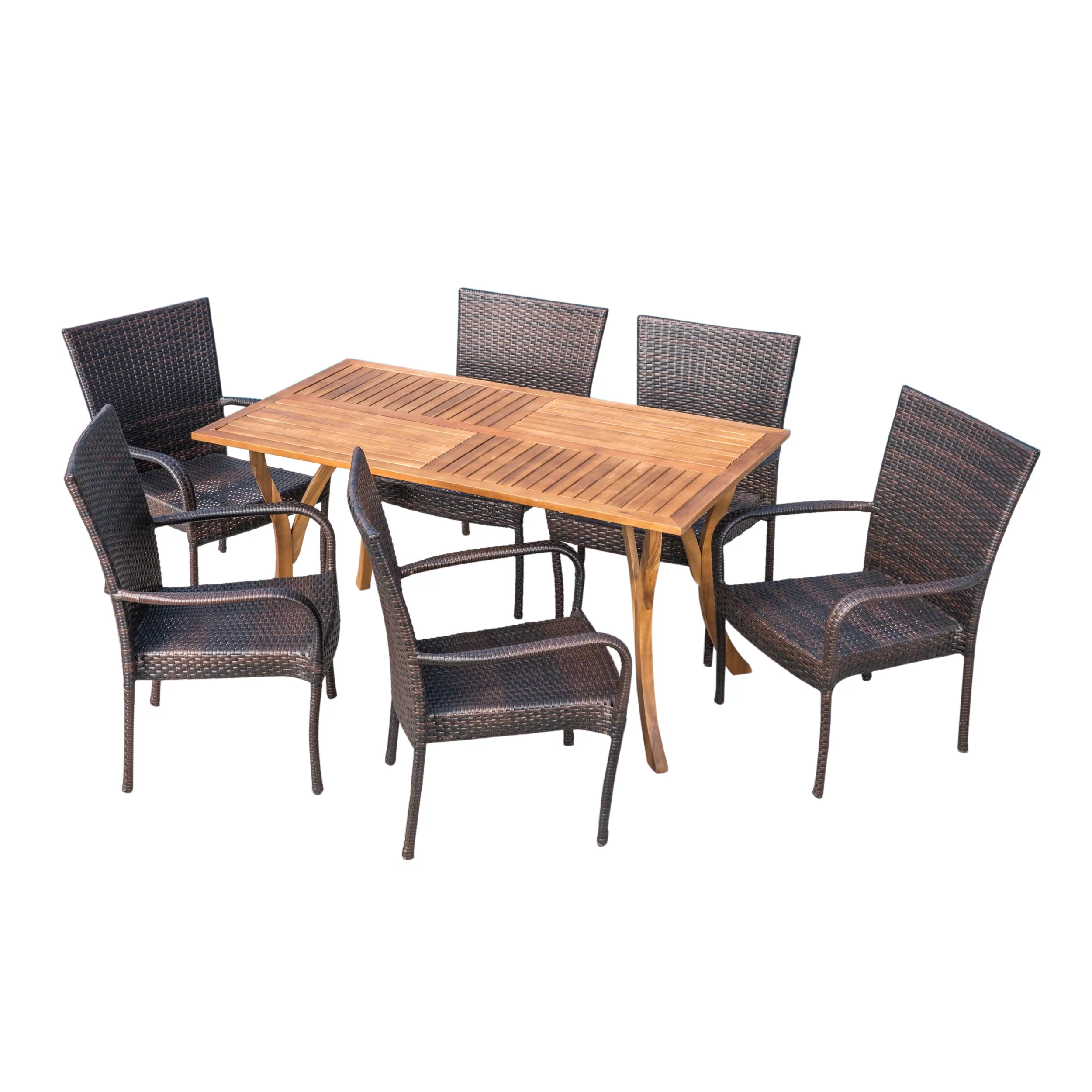 Noble House Monterey 7 Piece Wood Top Patio Dining Set in Teak