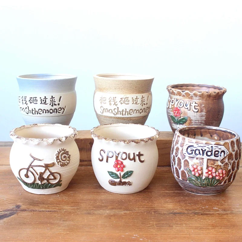 Hand-painted Ceramic Succulent Planter - Breathable and Absorbent Pot for Tabletop Gardening