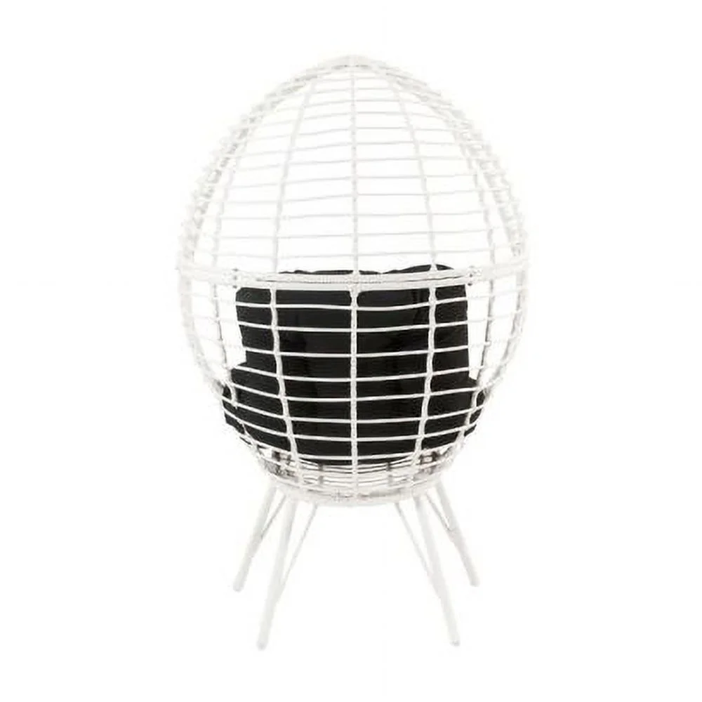 Buumin ACME Galzed Patio Lounge Chair, Black Fabric & White Wicker 45109